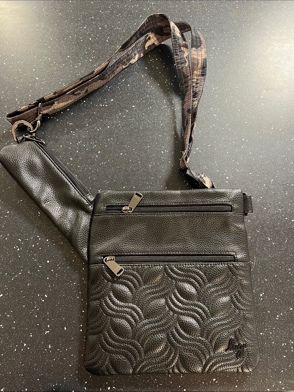 lug Black leather  Crossbody with Camo Strap
